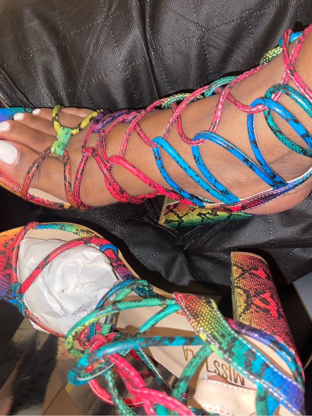 Miss Lola Rainbow Strappy Lace-Up High Heel Sandals - Picture 5 of 6